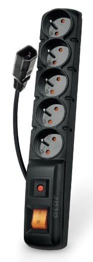 Acar F5 IEC 5m kabel, 5 zásuvek, přepěťová ochrana, C14 do UPS, černý