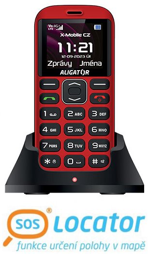 ALIGATOR A720 4G Senior červeno-černý + nabíjecí stojánek