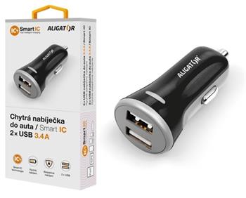 ALIGATOR Chytrá nabíječka do auta 3.4A, 2xUSB, smart IC, černá
