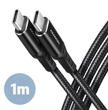 AXAGON BUCM-CM10AB, HQ kabel USB-C <-> USB-C, 1m, USB 2.0, PD 60W 3A, ALU, oplet, černý
