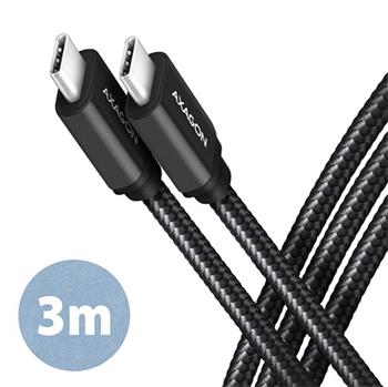 AXAGON BUCM3-CM30AB, SPEED kabel USB-C <-> USB-C, 3m, USB 3.2 Gen 1, PD 60W 3A, ALU, oplet, černý