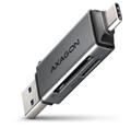 AXAGON CRE-DAC, USB-C + USB-A, 5 Gbps - MINI čtečka karet, 2-slot & lun SD/microSD, podpora UHS-I