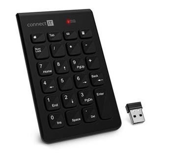 CONNECT IT NumCALC bezdrátová numerická klávesnice, (+ 1x AAA baterie zdarma), ČERNÁ