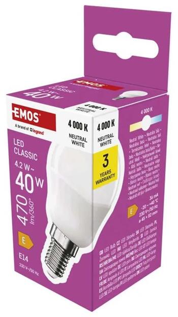 Emos LED žárovka Classic Mini Globe / E14 / 4,2 W (40 W) / 470 lm / neutrální bílá
