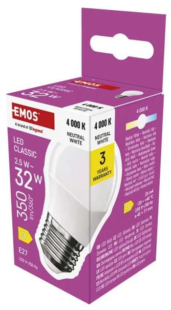 Emos LED žárovka Classic Mini Globe / E27 / 2,5 W (32 W) / 350 lm / neutrální bílá