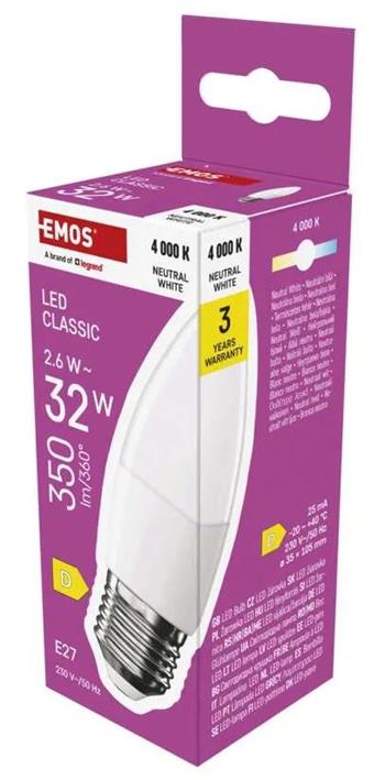 Emos LED žárovka Classic svíčka / E27 / 2,6 W (25 W) / 350 lm / neutrální bílá