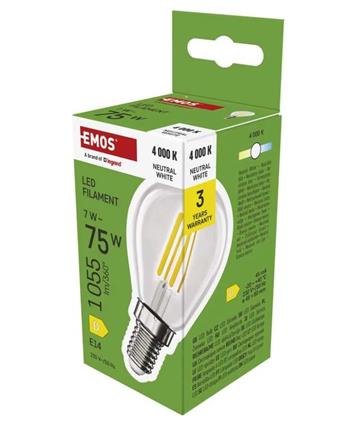Emos LED žárovka Filament Mini Globe / E14 / 7 W (75 W) / 1055 lm / neutrální bílá
