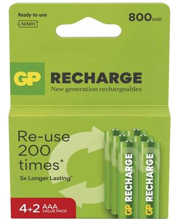 GP Recharge 800 AAA (HR03) mikrotužka, 6 pack