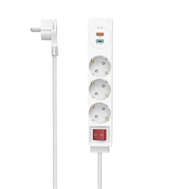 Hama prodlužovací přívod, 3x zásuvka schuko, USB-C PD/USB-A QC 18 W, 1,4 m