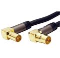 Kabel anténní TV, 135dB, 4x stíněný, zlacený, IEC169-2, M-F lomené konektory, 2m, + redukce M-M
