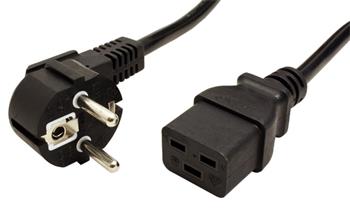 Kabel síťový 16A, CEE 7/7(M) - IEC320 C19, 2m, černý