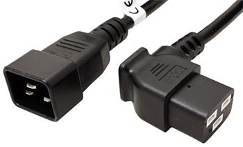 Kabel síťový prodlužovací 16A, IEC320 C20 - C19 lomený, 1,8m, černý