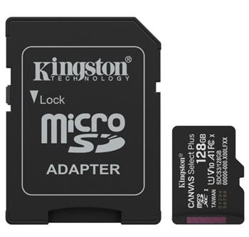 Kingston paměťová karta 128GB Canvas Select Plus Gen 3 microSDXC 150R A1 C10 Card