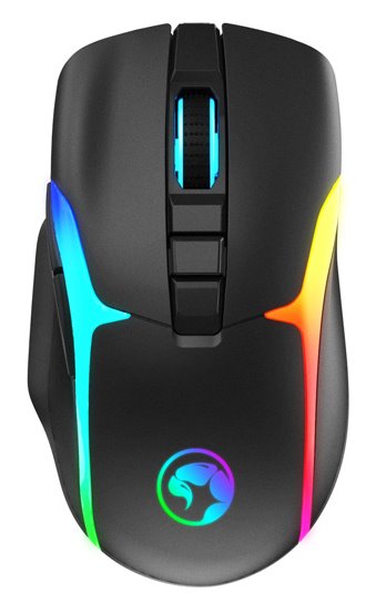 Marvo Myš M729W, 4800DPI, 2.4 [GHz], optika, 7tl., bezdrátová, černá, 1 ks vestavěná baterie, herní, podsvícená