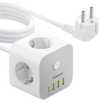 Nabíjecí stanice Baseus PowerCombo Cube 20W 3xzásuvka, 3xUSB, 1xUSB-C bíá