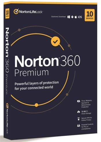 Norton 360 Premium 75GB, 1 uživatel pro 10 zařízení na 24 měsíců, el.licence