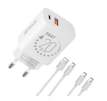 OBAL:ME Cestovní Nabíječka USB-A + USB-C 20W + 2x kabel 1m White