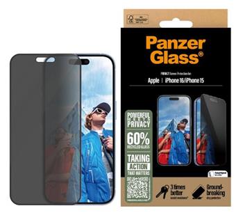 PanzerGlass Privacy Apple iPhone 16/15 s instalačním rámečkem