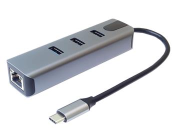 PremiumCord Adapter USB-C na Gigabit 10/100/1000Mbps + 3x USB3.2 konektor