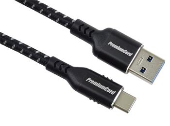 PremiumCord kabel USB-C - USB 3.0 A (USB 3.2 generation 1, 3A, 5Gbit/s) bavlněný oplet a hliníkové konektory 2m