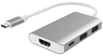 PremiumCord Převodník USB3.1 typ C na HDMI + 2xUSB3.0 + PD charge, Aluminium pouzdro
