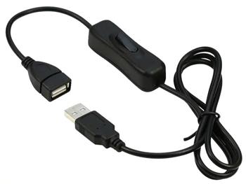 PremiumCord USB 2.0 kabel prodlužovací s vypínačem, A male- A female,1m černá