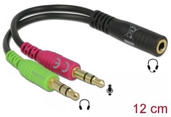 Redukce 4pólový jack 3.5 F - 2x jack 3,5M kabelová 12cm