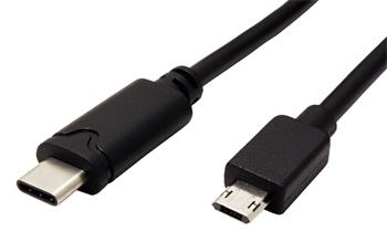 Roline USB 2.0 kabel, oboustranný microUSB A(M) - USB C(M), černý, 3m