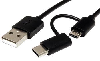Roline USB 2.0 kabel USB A(M) - microUSB B(M) + USB C(M), 1m