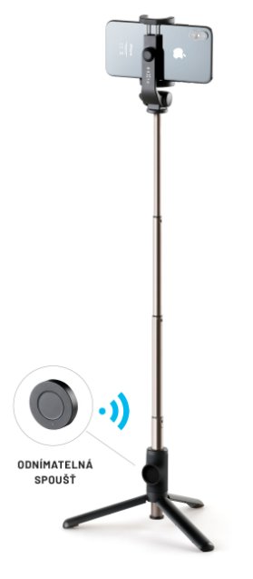 Selfie stick s tripodem FIXED Snap Lite a bezdrátovou spouští, černý