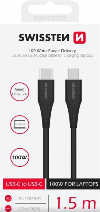 Swissten datový kabel TPE USB-C USB-C power delivery 5A (100W) 1,5 M černý