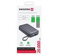 Swissten Power bank 20000 mAh s integrovanými kabely - USB-C, A, Lightning / šedá