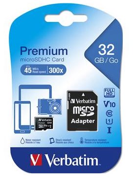 Verbatim micro SDHC 32GB PREMIUM UHS-I (U1) (45MB/s), Class 10 + adapter
