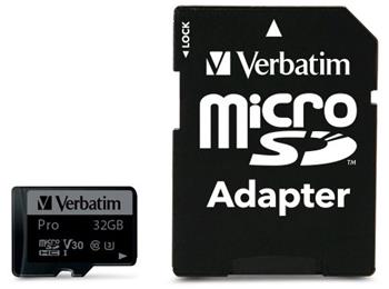VERBATIM Pro microSDHC 32GB UHS-I V30 U3 + SD adaptér