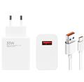 Xiaomi MDY-14-EL USB-A 33W Cestovní Nabíječka + USB-C 6A Datový Kabel White (Bulk)