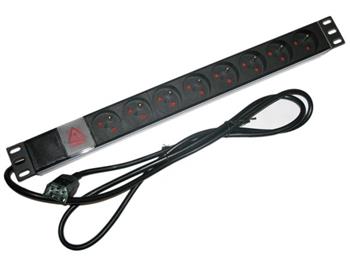 XtendLan rozvodný panel, 19", 8x230V, ČSN, přívodní kabel IEC320 C14, vypínač, indikátor napětí